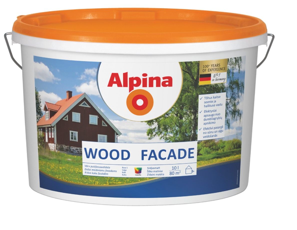 Alpina Wood Facade Krāsa Koka Virsmām Ārdarbos Balta Zīdaini Matēta B1 | Bazaars.lv