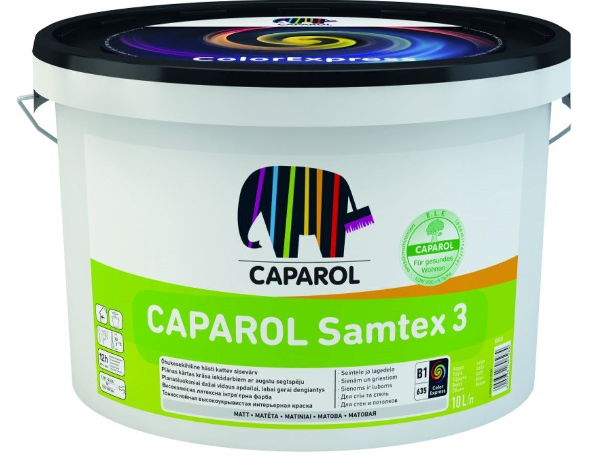 CAPAROL Samtex 3 ELF Lateksa Krāsa Iekšdarbiem Matēta B1 | Bazaars.lv