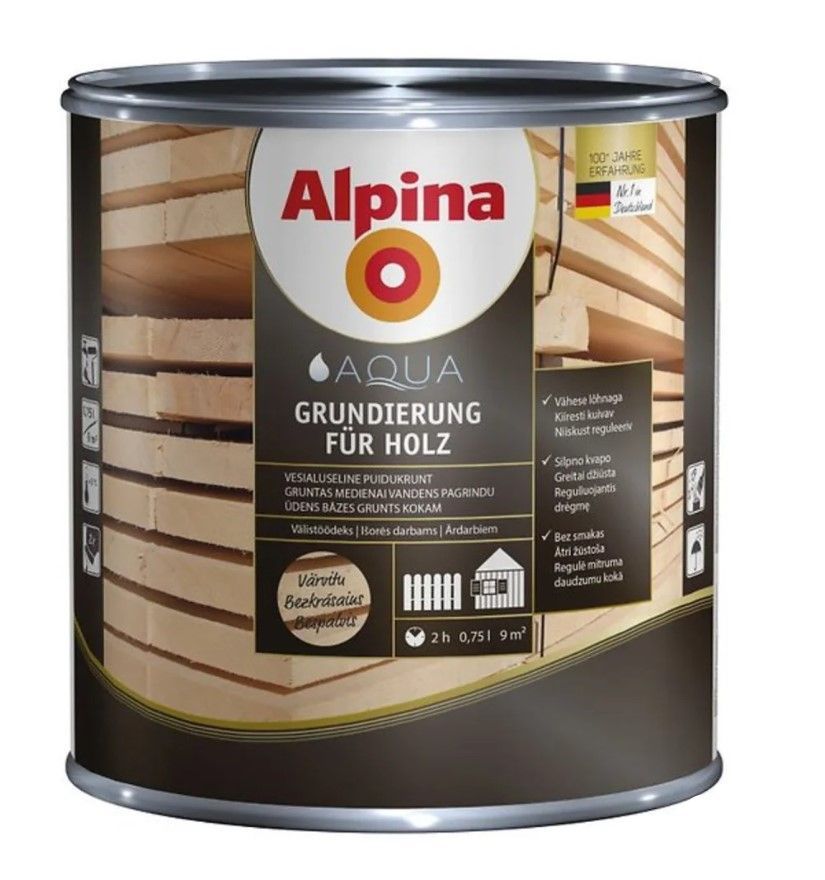 Alpina Grundierung Für Holz Gruntskrāsa Koka Virsmām Ārdarbos Caurspīdīga | Bazaars.lv