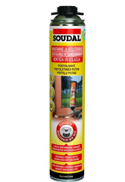 SOUDAL Gunfoam Yellow 50 Montāžas Putas Pistolei 750ml | Bazaars.lv