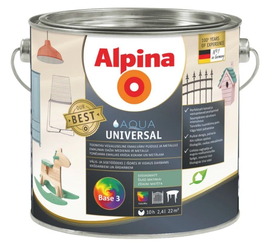 Alpina Aqua Universal Krāsa Tīrāmām Un Spīdumu Noturīgām Virsmām, Balta | Bazaars.lv