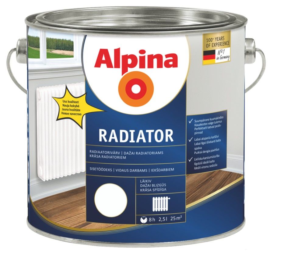 Alpina Radiator Krāsa Radiatoriem, Balta Spīdīga | Bazaars.lv