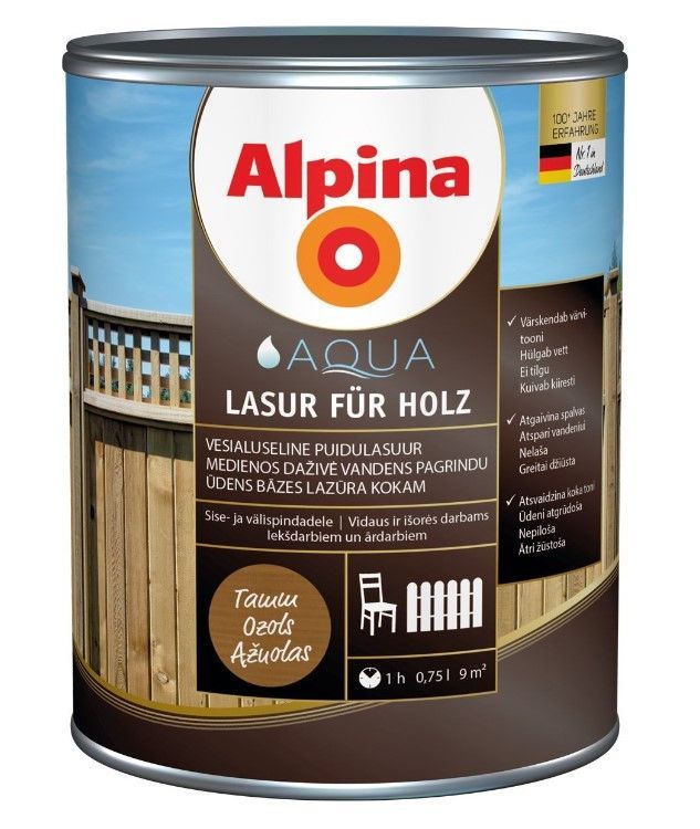 Alpina Aqua Lasur Für Holz Ūdens Bāzes Lazūra Kokam Ozola | Bazaars.lv