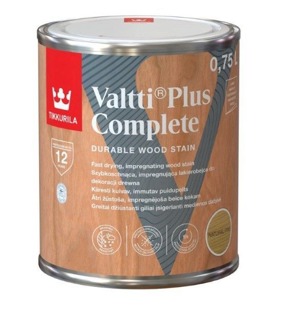 Tikkurila Valtti Plus Complete Natural Pine Satīna Lazūras Koksnes Aizsargpārklājums Ārdarbiem | Bazaars.lv