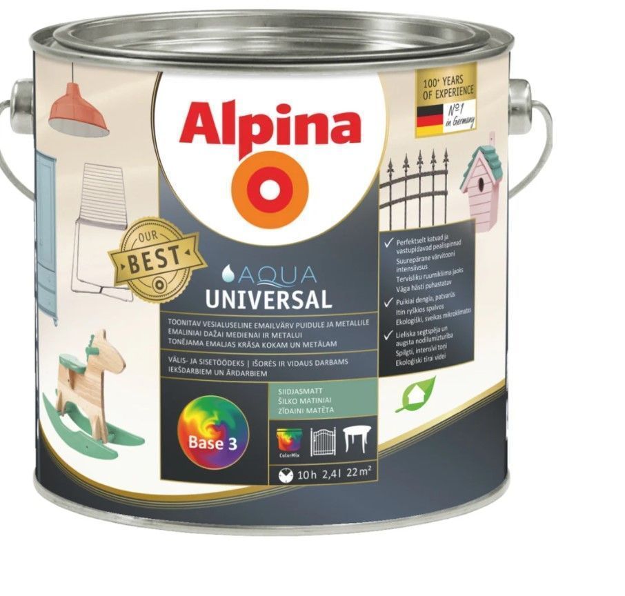 Alpina Aqua Universal Krāsa Tīrāmām Un Spīdumu Noturīgām Virsmām