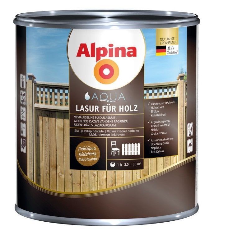 Alpina Aqua Lasur Für Holz Ūdens Bāzes Lazūra Kokam Riekstkoka | Bazaars.lv