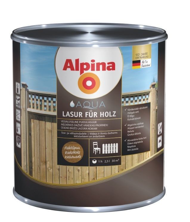 Alpina Aqua Lasur Für Holz Ūdens Bāzes Lazūra Kokam Lapegles | Bazaars.lv